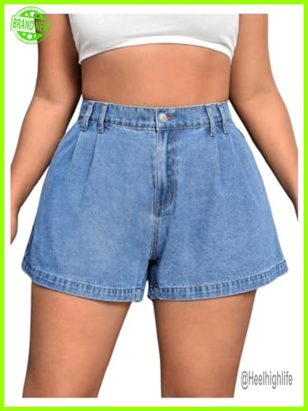 Plus Size High Waist Pleated Wide Leg Denim Jean Shorts with Pockets